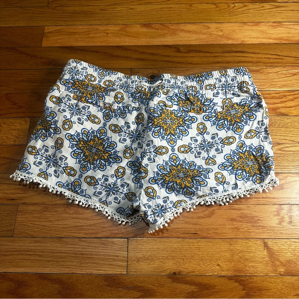 Jolt Damask Pattern Linen Blend Crochet Lace Trim Boho Shorts Drawstring Small - Picture 5 of 6